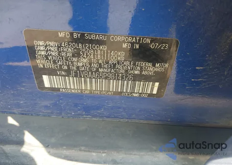 2023 Subaru Wrx из США, поврежденный, VIN JF1VBAA65P9814326